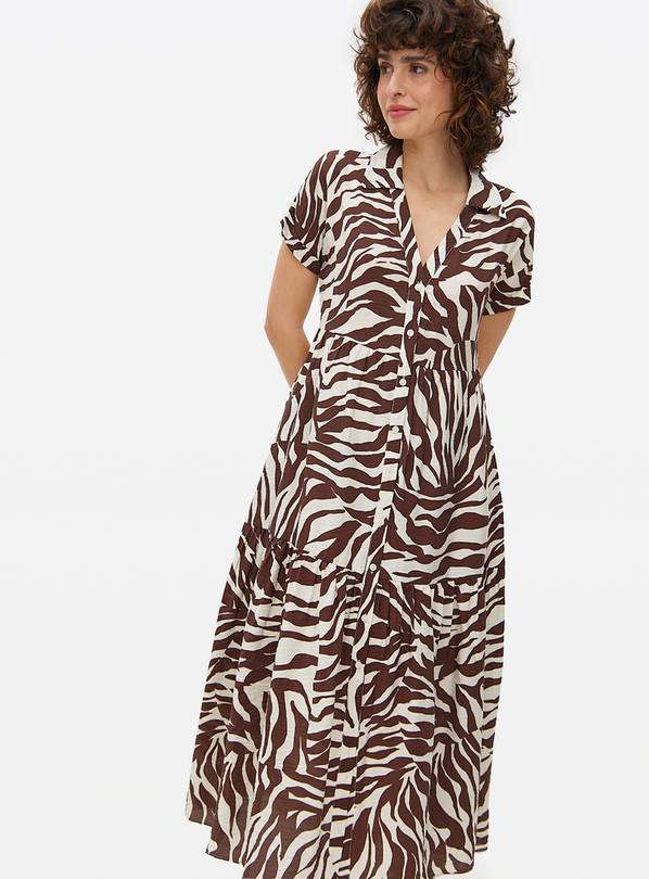 Brown Zebra Printed Boho Midi Dress 8